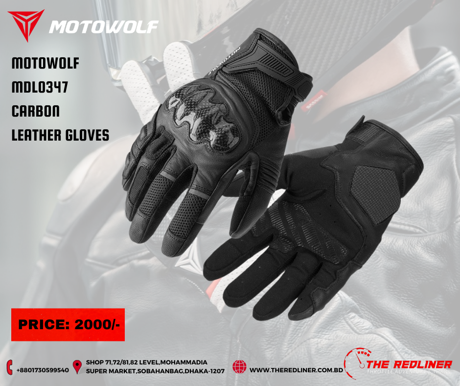 MOTOWOLF MDL0347 CARBON LEATHER GLOVES BLACK MOTOWOLF MDL0347 CARBON LEATHER GLOVES BLACK - Image 1